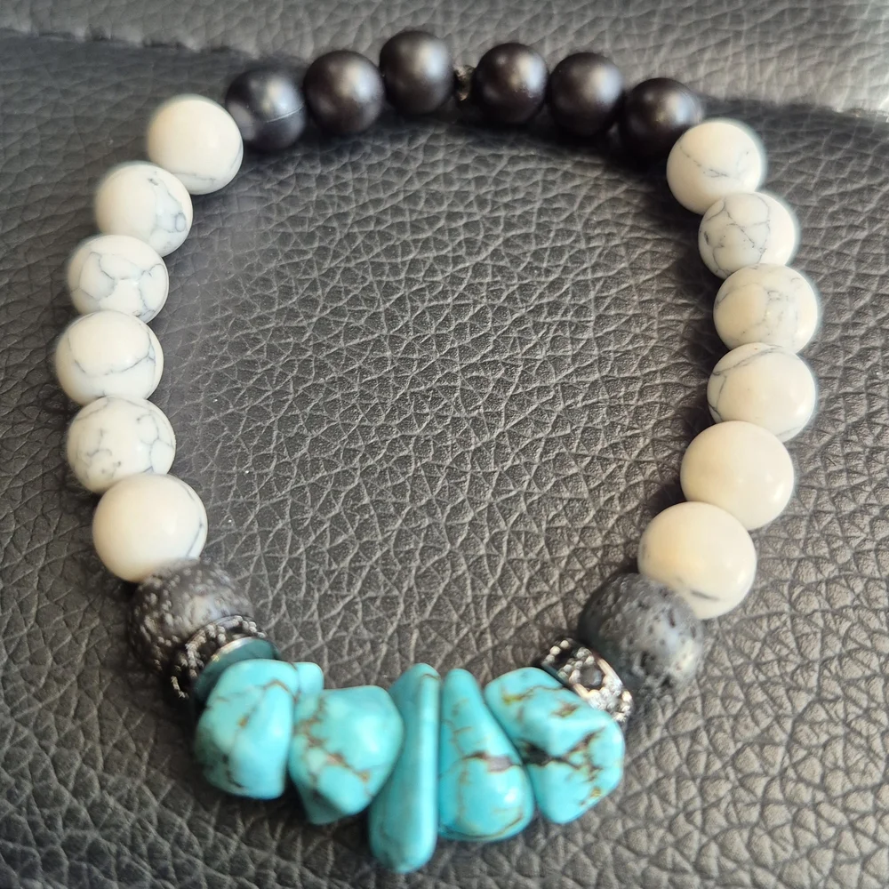 Mens Handmade Stress Relief Howlite Braclet! - Picture 2 of 6